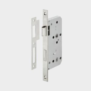 Cerradura wc frente cuad.20mm en55mm esp.8mm ac.inox.
